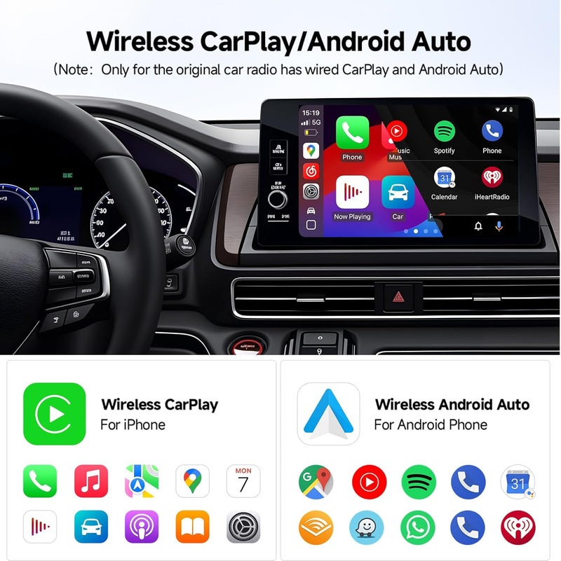 HISSIMO 2025 Upgraded[128MB ROM] Wireless CarPlay Adapter for Apple & Android Auto, 2 in 1 Mini Version Convert Wired Car Play to Wireless Adapter, Plug and Play Car Accessories - Image 3